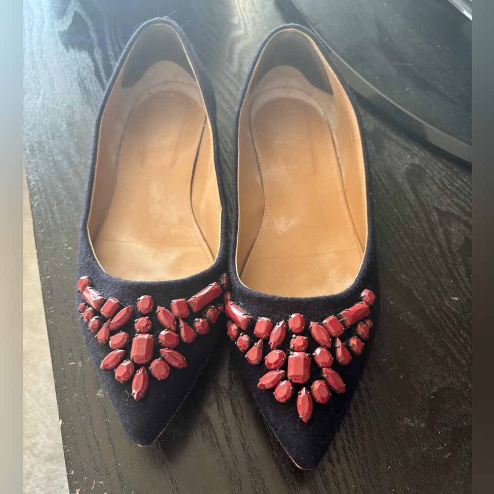 Special J Crew wool fabric flats with embellishments. Size 9.
